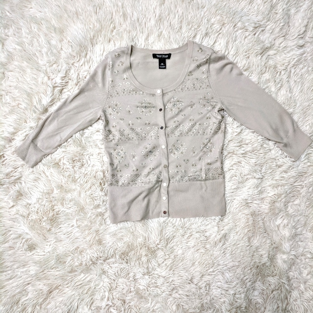 WHBM Cream 3/4 Sleeve Sweater